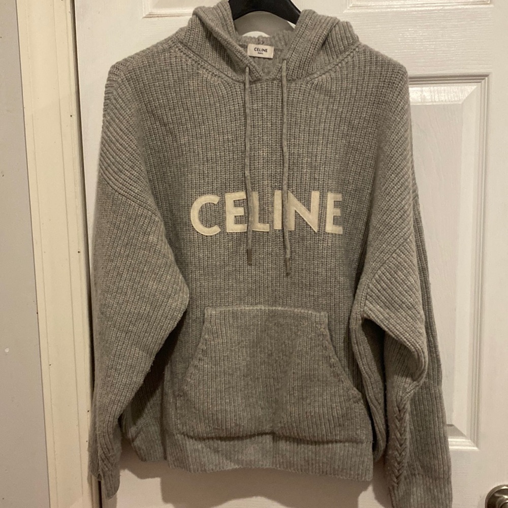 Celine light grey oversized ribbed sweater